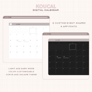 Koucal ― Digital Calendar | Notion Widget | Aesthetic Calendar for Digital Planner