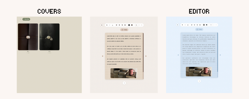 Digital Diary Widget for Notion with curved and square display. Aesthetic digital diary and journal for digital planner.