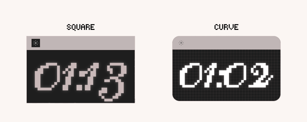 Free Digital Clock Widget for Notion with curved and square display in dark mode. Free Aesthetic digital clock widget for Notion.
