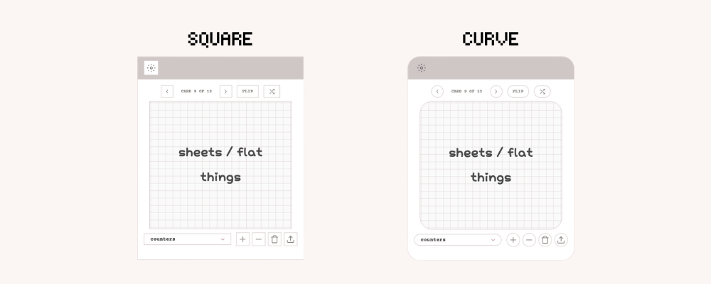 Digital Custom Flashcard Widget for Notion with curved and square display in light mode.