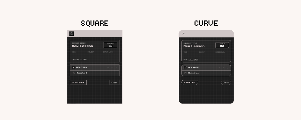 Digital Syllabus Widget for Notion with curved and square display in dark mode. Course and Lesson Tracker